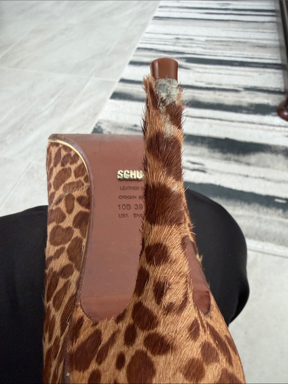SCHUTZ Hair-Calf Leopard Print Pointed Toe Heels with Gold Trim - Picture 4 of 10